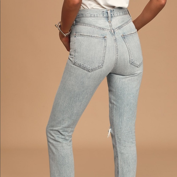 Riley Light Wash Distressed High Rise Straight Cropped Jeans - Picture 7 of 8